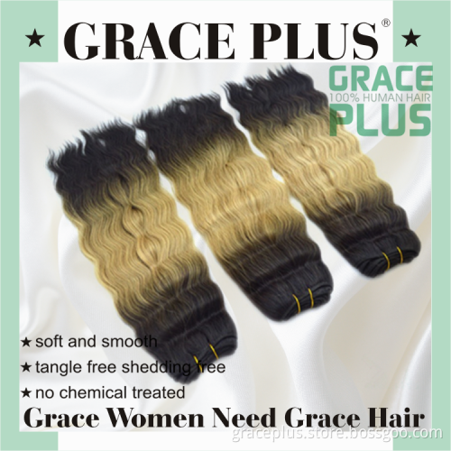 Grace Plus 8-30" 100% cheap unprocessed virgin indian remy temple hair extensions colored three tone hair weave for black women